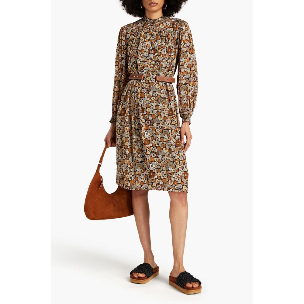 ANTIK BATIK Colline Gathered Floral Dress Brown NWT XS/36